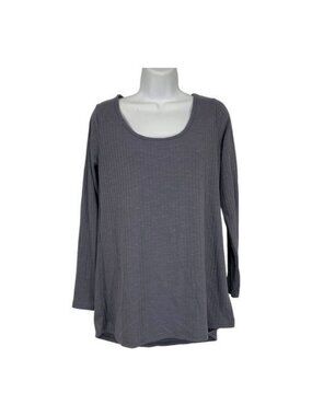 LuLaRoe Simply Comfortable Womens Top Gray Ribbed Long Sleeve Scoop Neck XS
